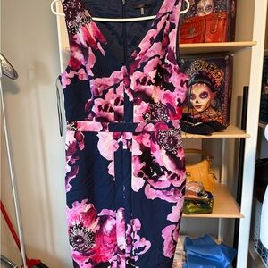 Trina Turk Vibrant Pink and Navy Midi Dress